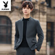 Playboy New Style Mao Suit Men's Handsome Slim Stand Collar Suit National Style Wedding Jacket Youth Casual Small Suit Suit Black Suit (Top + Pants) XL (125-140Jin Jin equals 0.5kg)
