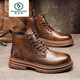 Woodpecker Spring and Summer Nouveaux chaussures de travail Mid-Top Boots Chaussures masculines Chaussures en cuir décontractées imperméables Chaussures de travail pour hommes 999 Brown Single [Picture principale] 39