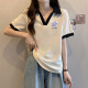 贝吉棋夏季200-300斤超胖m大码女装短袖t恤女宽松显瘦撞色polo衫上衣服 1105#CAC太阳-白色 2XL 【165一205斤】