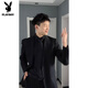 Playboy men's black shoulder pad suit jacket men's spring and autumn style handsome outfit casual suit youth jacket black (front shoulder style) 3XL