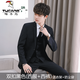 Woodpecker 18-year-old teenager high school student adult dress suit boys suit suit suit men's professional formal college 6302 black suit + shirt + trousers + collar XL