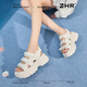 Sandalias Zhr para mujeres, zapatos pequeños con rayos de suela gruesas para mujeres, ropa casual, zapatos de playa versátiles para mujeres, G739 beige 39