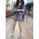 Lu yiji hellblauer Jeansrock 2025 Frühlings- und Sommer Neue personalisierte gedruckte Taille Slimming A-Line Denim Rock Trendy W9926# Blue S 80-95jin [Jin ist gleich 0,5 kg]