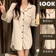 COLORFUL GEMS bean paste color pajamas for women new long-sleeved nightgowns for home clothes spring, summer and autumn boyfriend style 681# bean paste color shirt skirt 175 L (95-110Jin[Jin equals 0.5 kg])