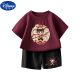 Disney Cotton Kurzärmel-Shorts Kinderanzug Nezha 2025 Sommer neuer Stil Herren- und Mädchen Sommer-T-Shirts mittel- und großer Kinderkleidung 1092# Ruck Pack T Wine Red + 1098# Black Shorts 100