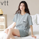 
VTT pure cotton pajamas for women in summer pure cotton shorts shorts summer new young ladies home clothing set V short sleeve suit: YZT9855 M