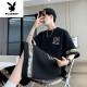 Playboy (Playboy) 2025 SOMMER NEUER KOMPLEGELEEVED JUGENDE TRENDY LOARKE SIZE Casual Sports Anzug für Männer Mode vielseitige zweiteilige Set [Sommeranzug] 6195 Black XL 130-150Jin [Jin ist gleich 0,5 kg]