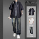 Anchu Sommer neues kurzärmeliges Hemd Herren-Sommer-Freizeitanzug High-End-Stil mit einem hübschen Blumenhemd dreiteils Set kurzärmeliges Hemd Weiß + kurzärmeliges Hemd + Jeans Blau [Drei Stücke XL hohe Qualität empfohlen 120-140jin [Jin gleich 0,5 kg]