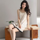COLORFUL GEMS吊带睡衣女夏季款带胸垫棉纱布家居服2025短袖棉套装 JYR-吊带套N5010 175 L