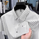 Old man's head (LAORENTOU) short-sleeved striped shirt men's 2025 summer trendy half-sleeved shirt business casual no-solution elastic elastic AN15279 gray XL