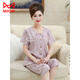 
Catman (MiiOW) pajamas for women in summer pure cotton short-sleeved cropped pants middle-aged and elderly mothers for summer round neck cardigan plus size home clothing 6626# [cardigan style] XL [Suggested 120-140Jin [Jin equals 0.5 kg]]