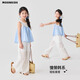 moonkids女童裤子夏季薄款儿童镂空蕾丝阔腿裤女孩白色夏装2025休闲直筒裤 两件套【15090阔腿裤+9889短袖】 150 cm