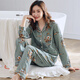 Caiyun Kali pajamas women's long-sleeved spring and autumn summer cardigan large size loose middle-aged mother's home clothes and thin summer suit can be worn C9906 dark green [main picture] XL (recommended 120-140Jin [Jin equals 0.5 kg])