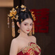 DUALMELLA bridal Chinese Xiuhe dress golden headdress flower tassel hairpin classical dragonfly new dragon and phoenix gown knot headdress set G0196