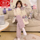 Langsha Pyjamas de veste en coton à trois couches pour femmes plus en velours épaissie de corail chaud en velours automne et hiver Nouvel vêtements pour maison de flanelle QJ-3291 M