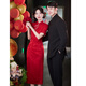 Hongdou Hodo Nouveaux vêtements de toast chinois 2025 New Red Cheongsam Bride Wedding Engagement Robe Brand Robe Return Girl Red M