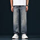 Canelin Kiskha American Retro Gradiente de lavado Jeans Jeans Men's Summer y Autumn High-Light Light-Tight Tendy Brand Bosts Men 702 Retro Blue Regular 28