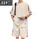 JEEP SPIRIT2025新款运动套装男夏薄款宽松冰丝短袖t恤男短裤搭配两件套休闲 FKS653白色套装 L 约110-130斤可穿