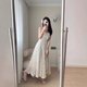 Rongxitu tassel feather dress for women's summer new high-waisted slim super fairy suspender skirt 5009 long S
