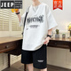 JEEP SPIRIT teen sports suit fat boy 12-15 years old junior high school students short-sleeved T-shirt 13 trendy handsome large-size summer suit TZ6630 black [short sleeves + shorts] M [75-105Jin [Jin equals 0.5 kg]]