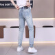 
Jiumuwang's new handsome personality retro trend embroidered print pattern versatile youth jeans men's trendy style 9855 sky blue 28