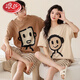 LangSha couple pajamas pure cotton shorts shorts for summer men and women sweet and cute cartoon large size can be worn outside home clothing suit Flagship store-687 XL single woman