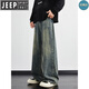 JEEP SPIRIT闪电纹水洗牛仔裤男夏季新款复古宽松直筒阔腿裤高街美式裤子男生 1049黑渐变 3XL