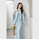 Vanciman simple de maillots de maillage pour femmes 2025 Été Nouveau tempérament Cardigan Suspender jupe trois pièces M9898 Blue Green M