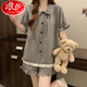 Langsha (Langsha) Pyjamas mit Brustpolster für die Kurzärischung von Frauen in der Kurzärmelung von Tianshi Coton Plaid.