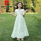 皮尔卡丹（pierre cardin）女童连衣裙夏装2025新款洋气儿童雪纺碎花裙薄款大童夏天棉布裙子 6630绿色 赠珍珠发箍 M 120c
