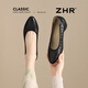 Zhr Top Capeta Cawhide Zapatos para mujeres que desplazan zapatos de cuero para la boca de mujeres Tacones gruesos Shoes Single Work Lugar Work Shoes S689 Noble Negro 36