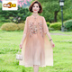 First Trail (CHUJING) Fat Mom Summer Cheongsam Dress Summer Chiffon Skirt Large Size 2025 New Middle-aged Women's Summer Style 6628 Khaki XL Recommended 115 Jin [Jin equals 0.5 kg]
