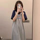 Buntes Edelstein Sommer Schlanker Nachthemd lose losen kurzärmeligen koreanischen Stil Kleidung Langer Rock 1105# grauer Emoji-Rock gleich groß