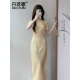 
DanZhuNa purple new Chinese dress 2025 summer new women's clothing girl's young improved temperament cheongsam long skirt 9764 yellow cheongsam (no accessories) 2XL