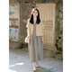 
MuYIMING 2025 summer new simple short-sleeved blazer fashionable retro plaid suspender dress two-piece women's trendy 9720 cream yellow jacket + 9721 plaid skirt L Recommended 101-120Jin [Jin equals 0.5 kg]