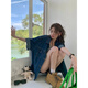 南糖三色港风牛仔短袖衬衫外套女2025夏季新款深蓝色设计感宽松中长款上衣 蓝色#9435 S
