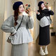 Aya Tingying's new autumn maternity suit Korean style loose large size versatile fake two-piece splicing striped top maternity two-piece set 1002 gray top + skirt suit XL 120-140Jin Jin equals 0.5 kg