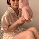 Langsha Summer Dünn Ice Seide Pyjamas Frauen Kurzarm 2025 Neuer Sommer Einfacher Buchstaben bedruckt Seiden Home Kleidungsstück YFY-9904 [Cool Feel] M [Vorgeschlagen 80-100Jin [Jin gleich 0,5 kg]]