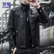ROMON Leather Jacket Men's Jacket Spring Stand Collar Business Locomotive Top Men's Clothes Black XL