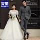ROMON groom wedding suit men's suit dress British suit three-piece suit Korean version slim business casual professional formal suit TZ850 dark gray one-button suit + trousers + vest XL recommended 125-135 Jin Jin equals 0.5 kg