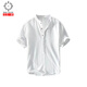 Kazuki Kuraishi Kuraishi Kazuki High-End Chinese Style Baumwolle und Linien Kurzarm Hemd Trendy Herren Sommer dünner Standkragen Henry Halbärmel Hemd grau m
