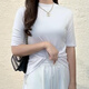 Hualin Fashion Summer New Small Stand-up Kragen Festes Hemd für Frauen mit mittlerer Ärmeln in der inneren Schulter fünf Viertelschläfe schlanker Basishemd Top 3888 Black XL (Empfohlen 114-125 Jin [Jin gleich 0,5 kg]))