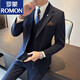 ROMON British business slim suit men's commuter casual school suit professional wear formal groom's dress three-piece suit dark gray suit + trousers 4XL