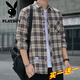 Playboy Plaid Casual Shirt Men's Men's Spring and Automne Shirt Long à manches coréen Top Retro Retro Loose Summer Veste mince K12111 M bleu + K12111 Jaune Blue XL 125-145Jin [Jin est égal à 0,5 kg]