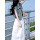 XCFreht French Long Rock Seaside Urlaub White Hosspender Kleider Textur 2025 Frauen Sommerer Anzug Hosenträger Rock + Denim Weste 694# [SET] XL [Vorgeschlagen 120-135jin [Jin gleich 0,5 kg]]