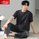 Langsha 2024 new summer pajamas men's short-sleeved long trousers thin modal cotton young and middle-aged men can wear student home clothes outside AGF2677 short-long men L [100-120Jin [Jin equals 0.5 kg]]