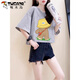 Holzpecker (Tucano) Lazy Style Koreanische Version kleiner Baumwollkurzärmel-T-Shirt für Frauen großer modischer kurzer Cartoon Top White M (Empfohlen 80-100 Jin [Jin ist gleich 0,5 kg])
