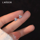 Lnieer 999 Pure Silver Small Blue Iris Earrings New Earrings Women's Niche Sweet Flower Earrings No-Pick Blue Iris Earrings Whole Body 999 Pure Silver