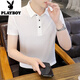 花花公子（PLAYBOY）白色冰丝短袖t恤男2025夏季新款薄款潮流修身半袖休闲纯色T恤 1365黑色 3XL 约150-170斤可穿