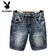 
Playboy (PLAYBOY) 2025 summer denim mid-pants printed trendy brand retro nostalgic washing Korean style slim five-point pants stretch shorts men 9902 models 31